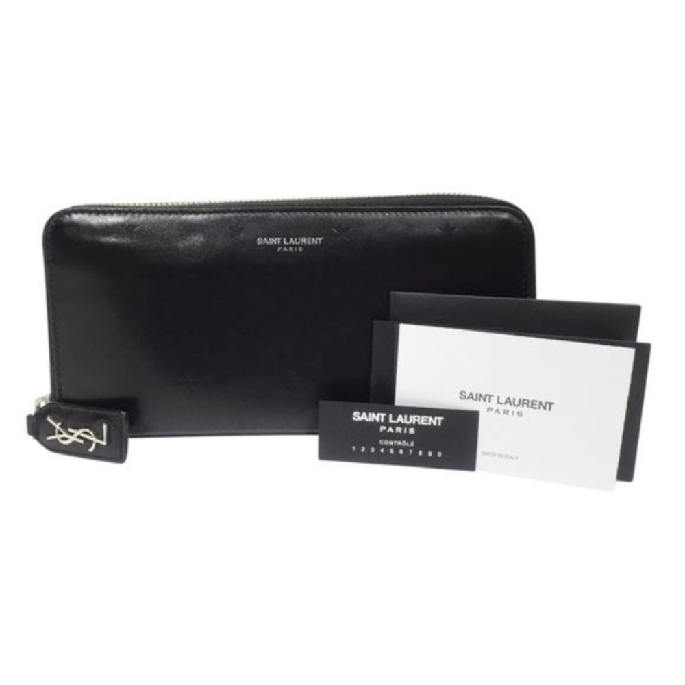 Saint Laurent black star embossed leather YSL zipper long wallet